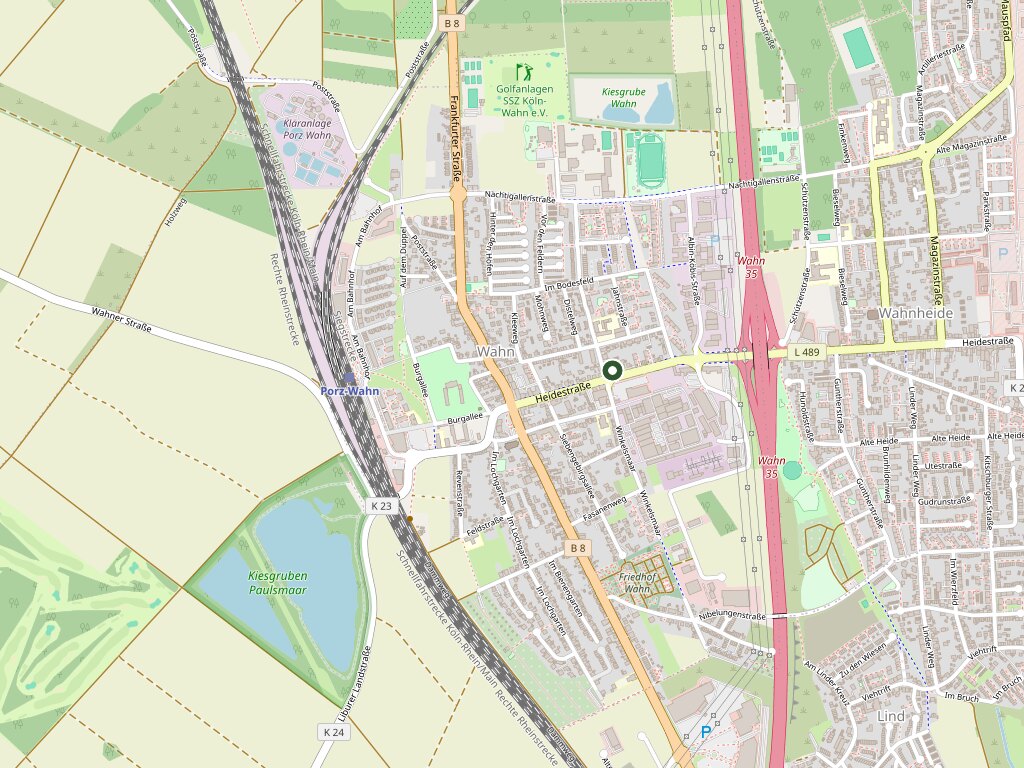 Kartenausschnitt mit dem Standort Heidestraße 31 in Köln Porz-Wahn